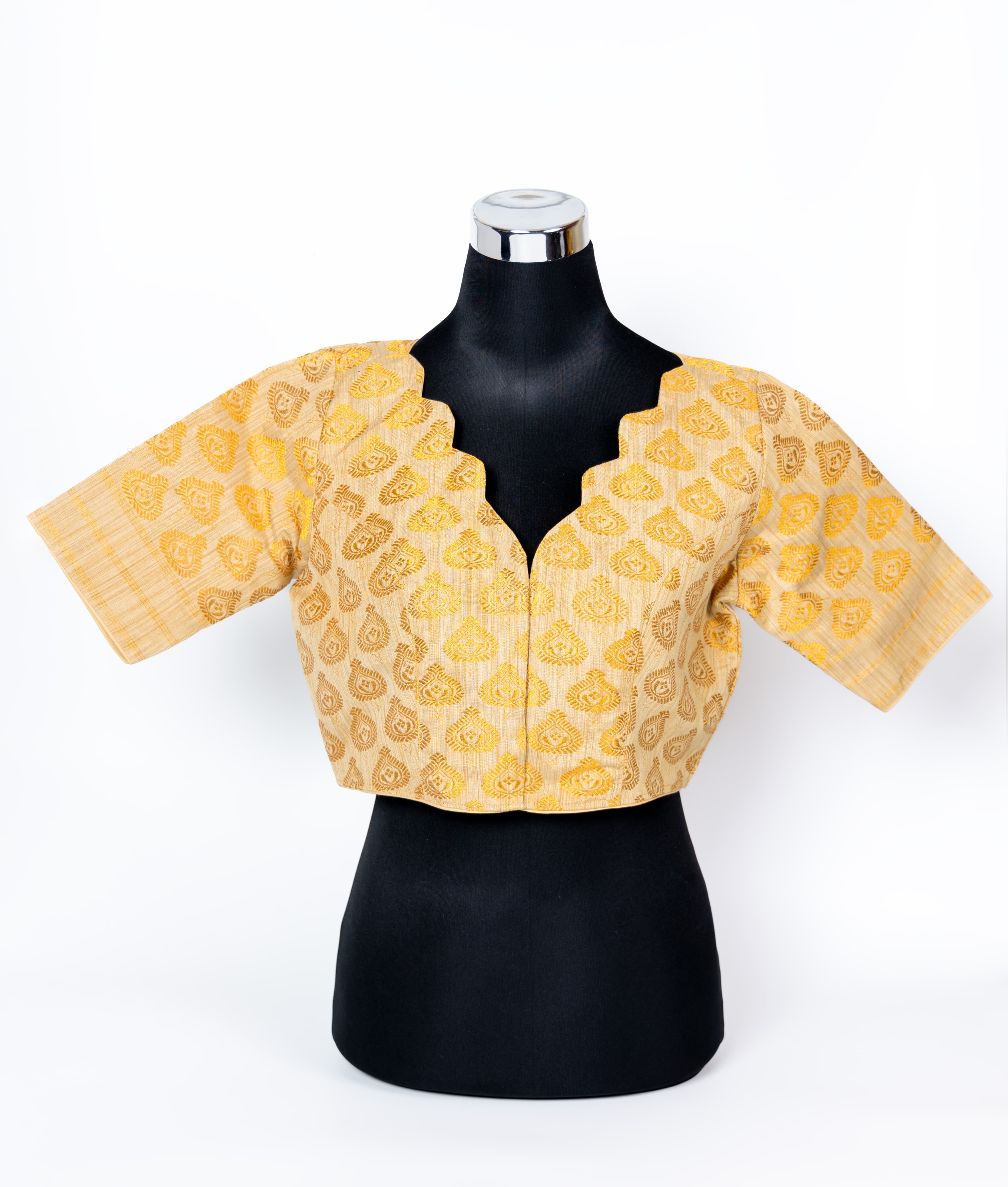 TRADITIONAL ASSAMESE BUTA DESIGNED V- NECK BLOUSE.